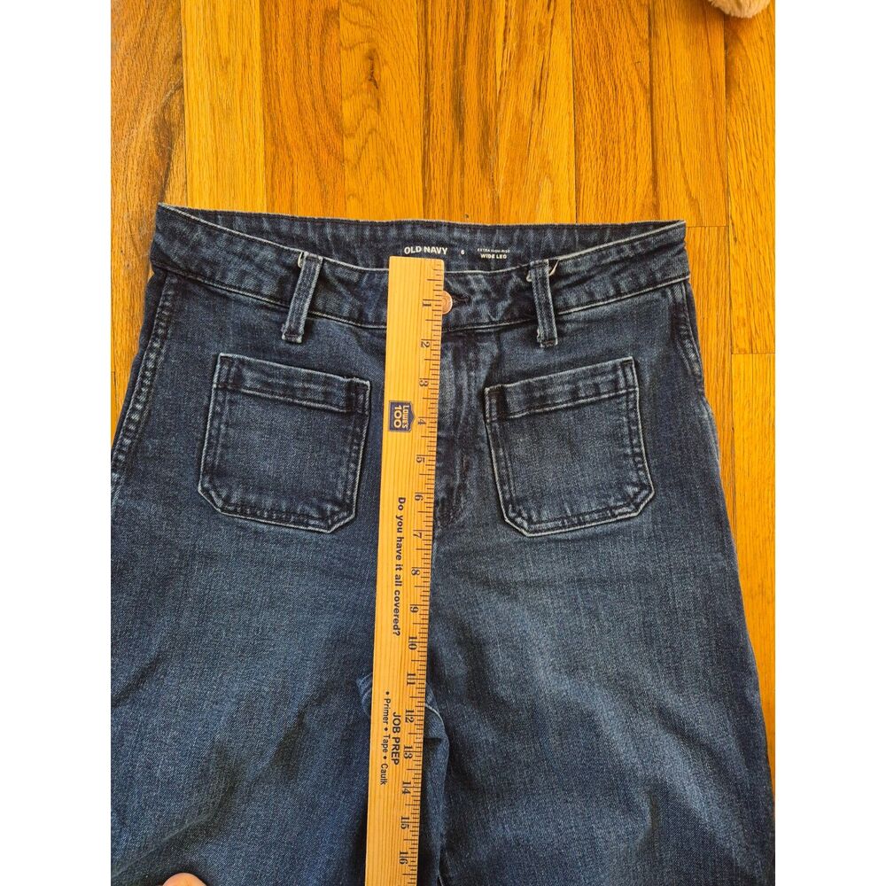 Old Navy Extra High-Waisted Straight Leg Patch Pocket Jeans Blue Denim 6 - Picture 7 of 13